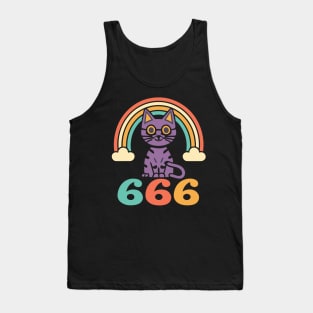 "Funny 666 Cute Cat Vintage Rainbow Art - Playful Retro Charm Tank Top